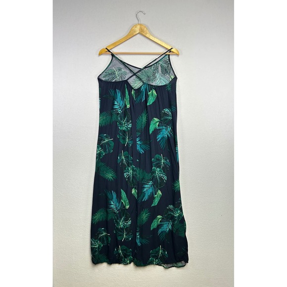 Old Navy Women's Black Tropical Leaf Print Maxi Dress Size L Spaghetti Strap - Picture 7 of 7